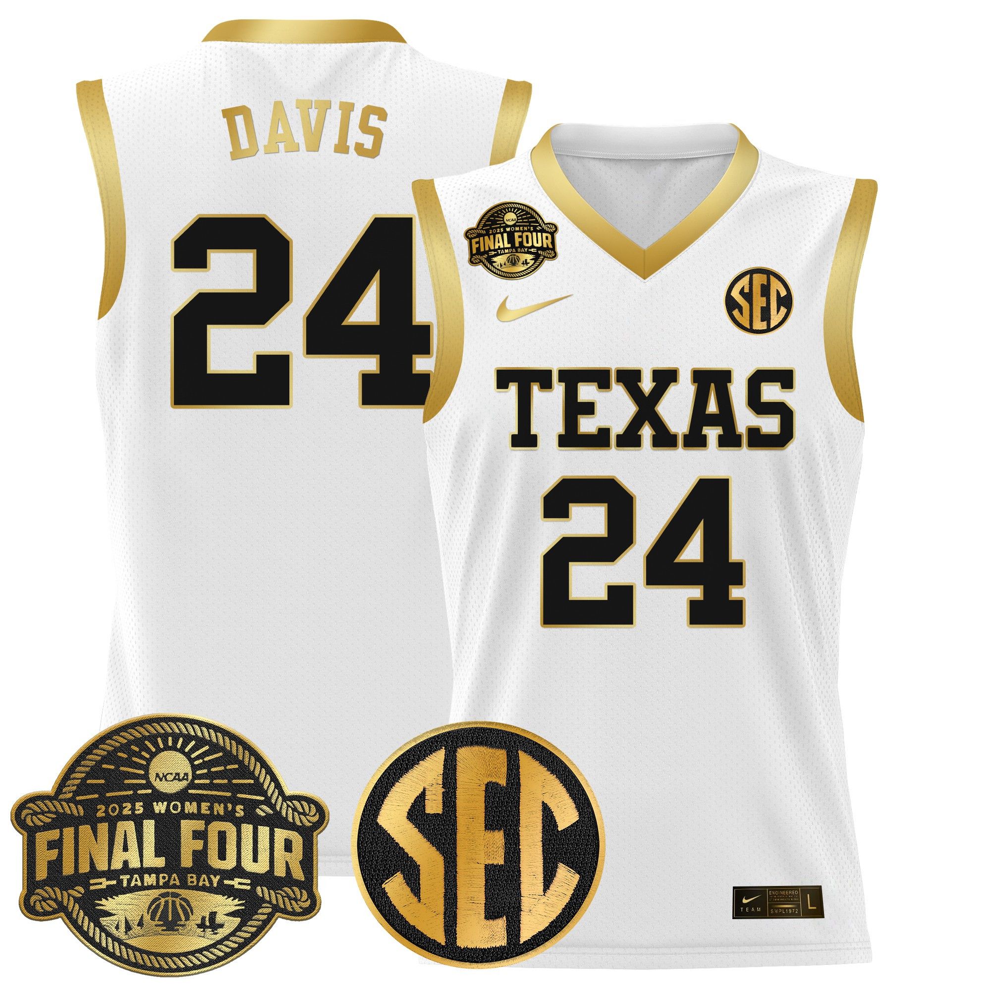 Men Texas Longhorns #24 Davis White Nike 2025 Final Four Patch Lightweight Basketball NCAA Jerseys->ncaa teams->NCAA Jersey